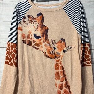 Long sleeve Giraffe Print Shirt - Tan and Brown